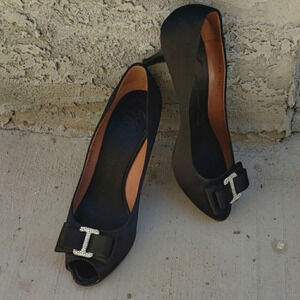 Giuseppe Zanotti‎ Design Black Satin Open Toe Pump